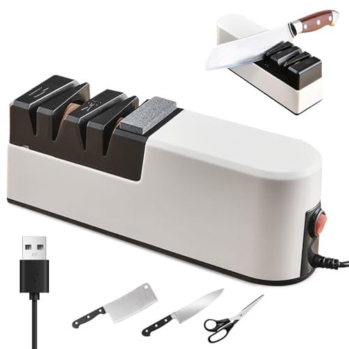 WIYETY Afilador Eléctrico de Cuchillos y Tijeras Con 4 Modos - Afilador de Diamante Con Botón de Conmutación, Áspero y Fino Para Cocina