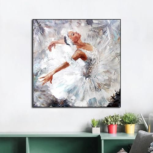 Abstrakte tanzende Ballerina, Leinwand-Poster und Drucke, Ballett-Mädchen, Graffiti-Kunst, Ölgemälde, Wandbild für Wohnzimmer, 30 x 30 cm, rahmenlos