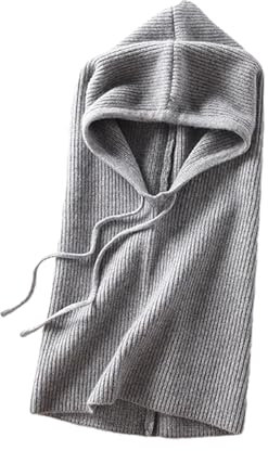 wueiooskj Unverzichtbares Set aus Warmer Wintermütze und Schal mit vielseitigem und trendigem Strick Kapuzenschal für Damen, Grau