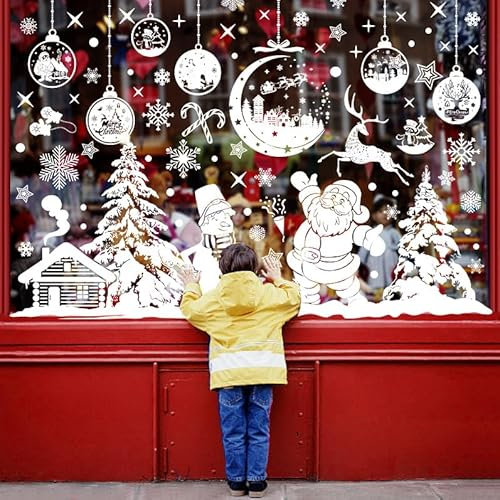 heekpek 260 Stück Fensterbilder Weihnachten Selbstklebend Groß, Weiß Fensterbilder Weihnachten Wiederverwendbar, Weihnachtsdeko Fensterbilder für zu Hause, Büro, Geschäft