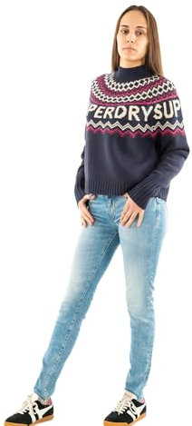 Superdry Damen Fairisle-Pullover mit Markenlogo Insel Marineblau Mehrfarbig 44