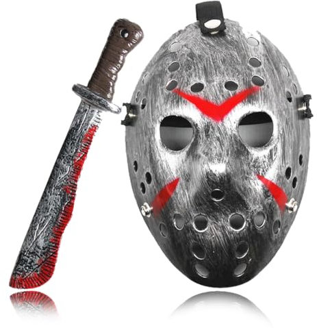 Knitluxe Erwachsene Horror Maske, Hockey Maske Jason Voorheen Hockey Maske, Schlachtung zu herrschen Alex schreckliche Maske für Halloween Karneval Maskerade Party Erwachsene Geschenke (Silber)