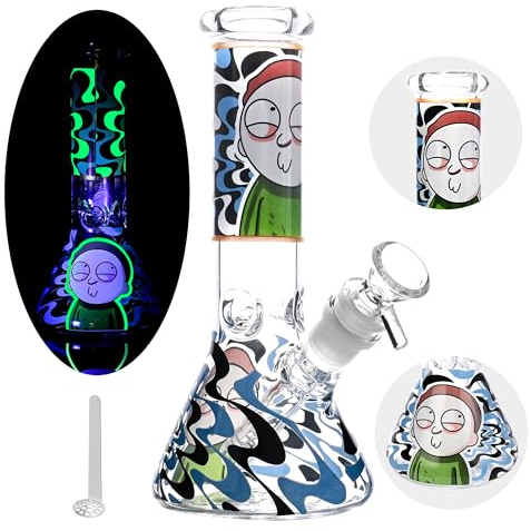 Chillbong 20cm Glasbong avec bol de 14,5 mm, poids 350g, verre résistant artisanal, tuyau de récipient de filtrage -Ocean Blue