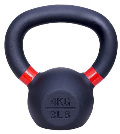 ForzaFit Gusseisen Kettlebell 4 kg mit Farbmarkierung - Schwarz mit Rot - Kugelhantel Gewicht aus Gusseisen - Verschiedenen Gewichten