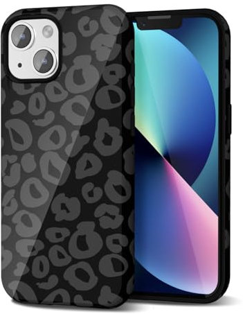Svanove Cheetah Print Phone Case for iPhone 13/14 Case Girly Trendy Leopard Pattern, Retro Cool Animal Print, Luxury Cute Case for Women, Aesthetic Y2k Hard Shell Plastic, Black