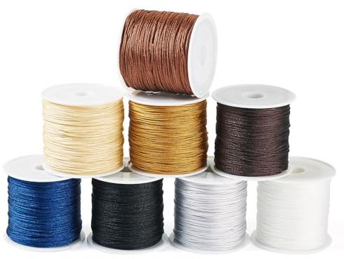 Crafans Cordon en nylon tressé de 0,8 mm pour bijoux, nœuds chinois, 5 couleurs, fils tressés pour perles, loisirs créatifs, fabrication de bijoux