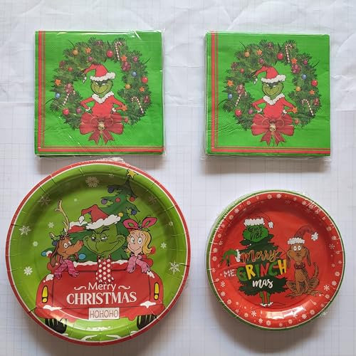 Decorazioni per feste di Natale, 96 pezzi, piatti di Natale, bicchieri, tovaglioli, per feste a tema natalizio, decorazioni per la tavola (verde)