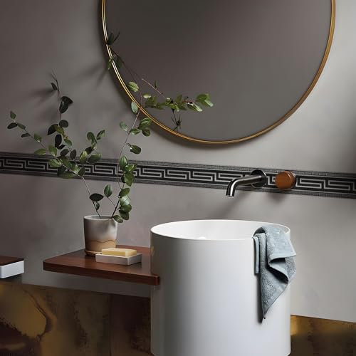 funlife Wallpaper Border Stickers, Self Adhesive Ceiling Molding Borders, Skirting Wall Waist Line for Home DIY Decorative, 10x600cm, Greek Key Black Silver