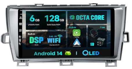 SXAUTO Android 14 - [6G+128G, Octa-Core] - IPS Autoradio für Toyota Prius 3 XW30 (2009-2015) - Carplay Android Auto - Kamera + MIC - 360-CAM DAB Lenkradsteuerung WiFi Bluetooth DSP - GPS 2 Din 9 Zoll