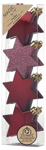 Inge-glas Christbaumschmuck Sterne 6cm Kunststoff 8er Set - matt & glänzend mit Glitzer - bruchsichere Christbaumkugeln für Weihnachtsbaum - Weihnachtskugeln & Weihnachtsbaumschmuck - Bordeaux Red