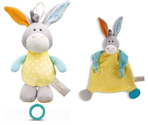 NICI 2-er Bundle Spieluhr Esel 18cm & Schmusetuch Esel 25x25cm