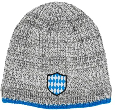 Hoamatkult Bayern Beanie – hellgrau Unisex Strickmütze mit Fleece Innenfutter – gewebtes Bayern Emblem – melierte Optik – warme Wintermütze