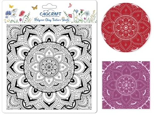 CHGCRAFT Mandala Muster Silikon Textur Stempel Polymer Ton Formen DIY Ton Textur Werkzeuge für Ton Töpferei Ohrring Schmuck machen Stempel Gravur Maschinen, Blumen, 5,5x5,5 Zoll