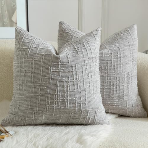 Mandioo 2er Set Chenille Kissenbezug Dekorativer Kissenbezüge Gemütlicher weichen Kissenhülle Sofakissen Dekokissen Couchkissen Zierkissenbezug Schlafzimmer Wohnzimmer 45x45 cm Hellgrau