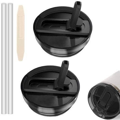 2 Pack Detachable Flip Straw Lid Replacement Fit for 30oz Stanley Quencher and ProTour,Leak Proof Lid,No Spill Tumbler Lids Reusable Replacement for 30 oz Stanley Cup Accessories (Black)