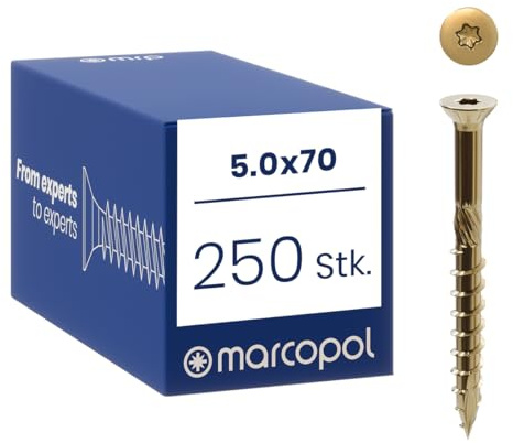 Marcopol Holzschrauben mit Senkkopf 5 x 70 mm 250 Stück TX25