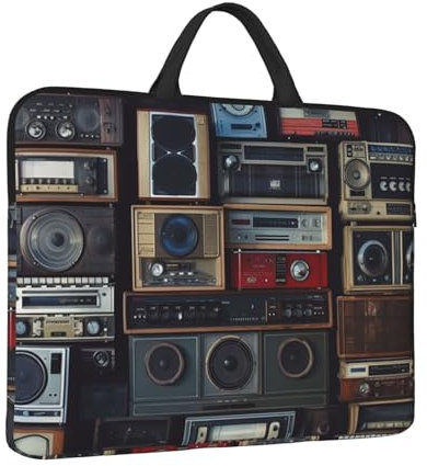 Housse de protection à 360° pour ordinateur portable de 14 - Motif mur vintage de radio Boombox - Housse de transport avec poignée