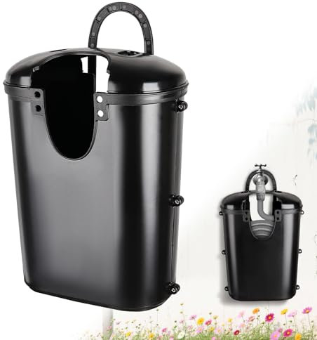 Tryitsbest Garden Hose Holder Pot with Lid, Garden Hose Basket Container for Outside, Water Hoses Hideaway Storage Box with Drainage Holes for Backyard Patios and Outdoor Gardens (Black)