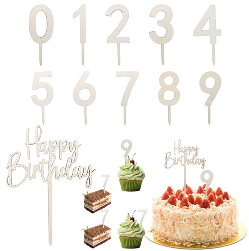 KQDRAVINE 11 Tortendeko Geburtstag, Holzzahlen 0–9, Happy Birthday Cake Topper,Holztortendekorationen, geeignet für Geburtstagsfeiern von Mädchen, Jungen, Frauen und Männern, Hochzeiten und Jubiläen