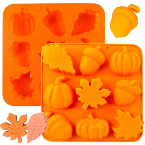 ZWLIYCHN Herbst Silikonform 2 Stück, Schokoladenformen, Ahornblätter, Tannenzapfen, Kürbisse Formen Motiven für Herbst, Thanksgiving Party, Täglich Schokolade Kekse Gebäck Eis Herstellung