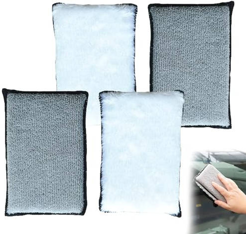 Car Detailing – 4 Pcs Double-Sided Car Wash Sponge, Durable Interior Scrubber Sponges for Car Cleaning Leather, Plastic & Upholstery, High Absorption Reusable Pads
