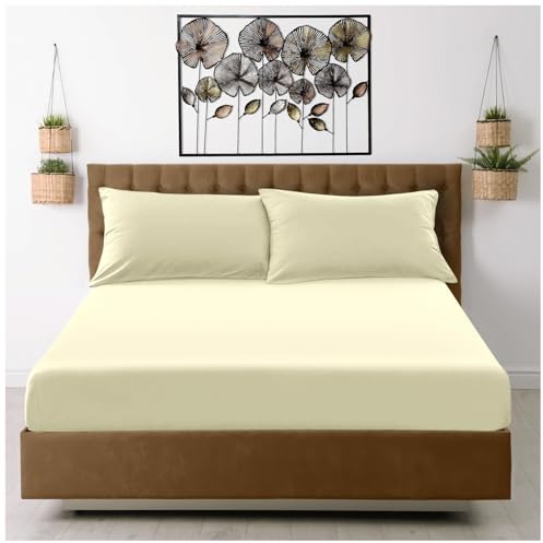 GC GAVENO CAVAILIA Fitted Sheet King Size (25cm) Deep Pocket - Microfiber Bed Sheets - Breathable, Fade & Wrinkle Resistant - Elasticated Corners - Mattress & Bottom Sheet (152x203cm) - Cream