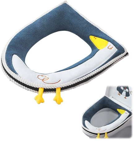 THXFUNAREA Funda Tapa WC, Toilet Seat Cover, Suave cojín para Inodoro de baño, Calentador Universal con Cremallera, Impermeable, de PU Cuero, para el hogar, con asa, Lavable, Azul