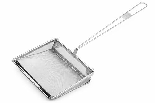 Stainless Steel Square Skimmer, 80 Mesh, Long Handle 670mm, Oil Strainer for Lifting Frying Debris and Food Residue
