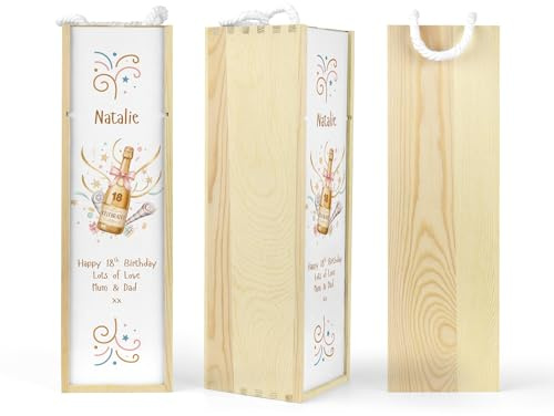 Personalised Wooden Wine Spirit Bottle Box, Celebrate Bottle Design, Rope Handle, Gift For 18th 21st 30th 40th 50th 60th 70th 80th Birthday