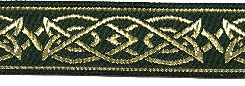 10m Keltischer Borte Webband 25mm breit Farbe: Dunkelgrün-Gold präsentiert von 1A-Kurzwaren MG05-25-dgngo (Dunkelgrün-Gold)
