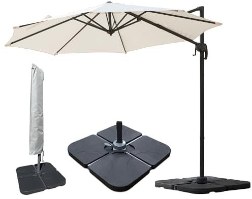 Jarder Milan Parasol Set - 3m - Aluminium Cantilever Garden Parasols with Base & Cover | 360° Rotation (Cream)