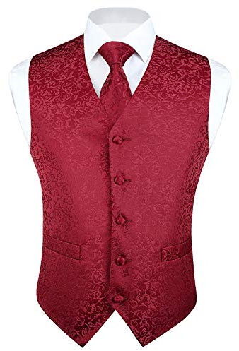 HISDERN Herren FLoral Hochzeit Weste Krawatte Einstecktuch Taschentuch Jacquard Weste Anzug Set