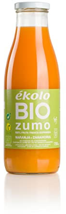 Ekolo Zumo de Naranja Zanahoria Ecológico, 100% Exprimido, 6 Botellas x 750 ml, 4500 ml