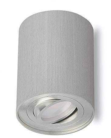 LED Aufbauleuchte Silber/Edelstahl gebürstet 7 Watt kaltweiß GU10 230V - Ø97x125mm Aufbaustrahler Aufbau Spotlight Deckenlampe Loft Aufbauleuchte Aufbau-Spot Decken-Strahler