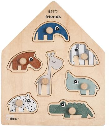 Done by Deer Steckpuzzle Deer Friends Farbmix - Montessori Spielzeug, fördert die Feinmotorik - Holzspielzeug, Lernspiele - Motorikspielzeug ab 1 Jahr