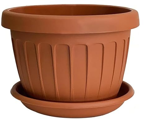 bama Vaso Terra Tondo 35 cm per Fiori Piante con Sottovaso 16 Litri Plastica Color Terracotta, con Fori di Drenaggio, Resistente agli UV, Made in Italy