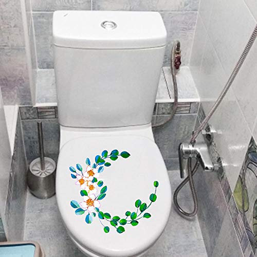 SHMAZ WC Deckel Aufkleber 22,8 * 21,5 cm Weiße Blumengirlande Cartoon Schlafzimmer Wanddekoration Toilettensitz Aufkleber