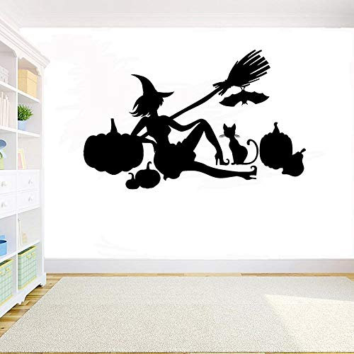 QIANGTOU Halloween The Witches on Their Brooms wall decal Halloween Wizard Bat Wall Sticker room Decoration vinyl Window Stickers 90x57cm