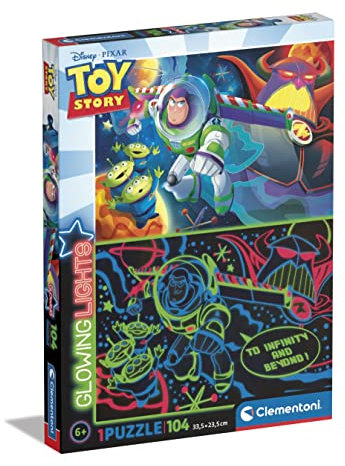 Clementoni - 27549 - Supercolor Puzzle Glowing Lights Disney/Pixar Toy Story - 104 Teile Ab 6 Jahren, buntes Kinderpuzzle mit besonderer Leuchtkraft & Farbintensität, Geschicklichkeitsspiel für Kinder
