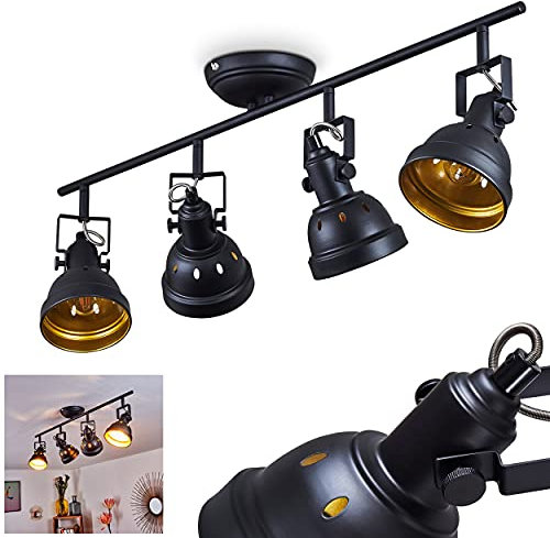 Deckenleuchte Tita, moderne Deckenlampe aus Metall in Schwarz/Goldfarben m. verstellbaren Strahlern, Leuchte im Retro/Vintage-Design mit Lichteffekt, 4-flammig, 4 x E14, ohne Leuchtmittel