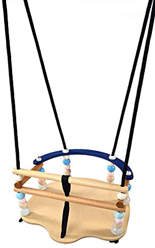 Hess Holzspielzeug 20001 - Gitter-Schaukel aus Holz mit Bügel und Perlen, Nature Serie, handgefertigt, für Babys ab 12 Monaten, für Garten und Terrasse