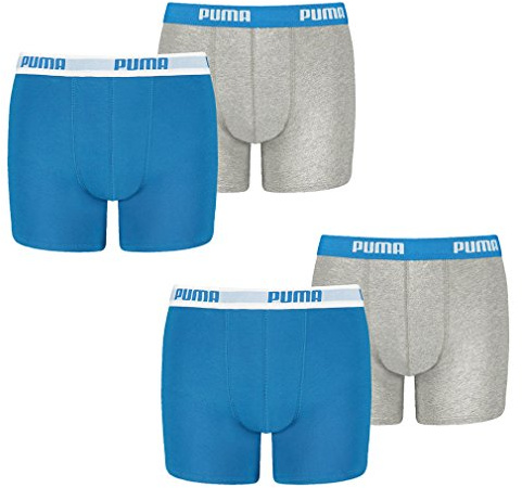 PUMA 4 er Pack Boxer Boxershorts Jungen Kinder Unterhose Unterwäsche, Farbe:417 - Blue/Grey, Bekleidung:176