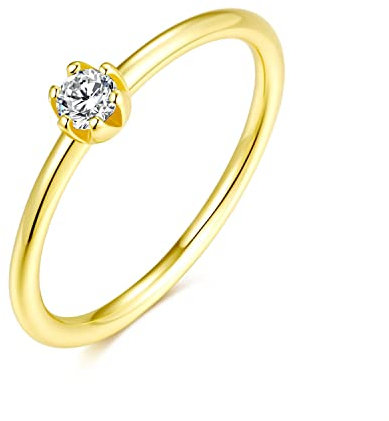 925 Sterling Silber Ring mit weißem Stein für Damen | Damenring, Verlobungsring, Solitär-Ring, Silberring schlicht für Frauen, Freundin Antrag | Echtsilber Ringe Modern (52, Gold)
