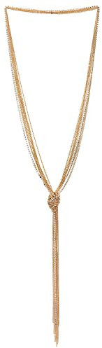 COOLSTEELANDBEYOND Bohe Chic Gold Lariat Halskette Statement Franse Quaste Anhänger Strass Multi-Strang Lange Kette Y-Form