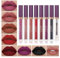 QiBest Set di 7 rossetti liquidi opachi con 1 set di trucco per labbra, nero scuro viola, set di rossetti gotici per Halloween, kit di lucidalabbra impermeabile, pigmentato a lunga durata, per donne e