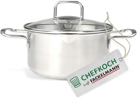 FACKELMANN Chefkoch Topf Ø20 cm München aus Edelstahl – Hochwertiger Kochtopf Ausschüttfunktion – Für alle Herdarten geeignet (auch Induktion) – Bratentopf ca. 3,0 Liter