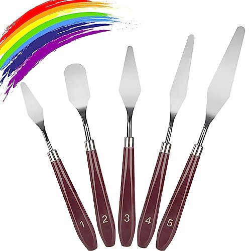 Spatola per Pittura, 5 Pezzi Spatole per Tavolozza Acciaio Inox Palette Knife Accessori per la Pittura Materiali per l'arte per Pittura a Olio, guazzo, Acquerello, Pittura su Roccia, Rosso