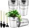 WAIZHIUA 12Pack Metal Plant Pots with Mini Tools, 12cm Depth Herb Pots, Galvanised Iron Garden Planters for Plants Herb Flowers Shrubs Indoor Outdoor DIY Use