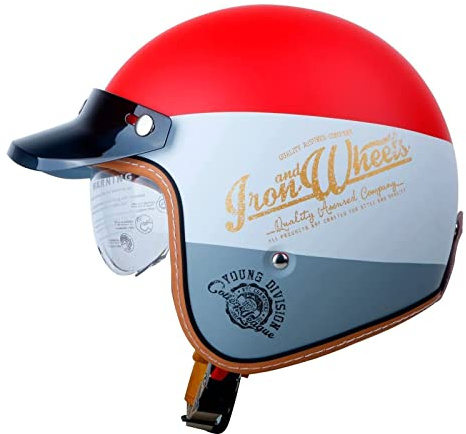 Vintage JetHelm MotorradHelm RollerHelm ScooterHelm Moped MofaHelm Chopper Retro Vintage Biker Helmet ECE Zulassung mit Visier Offenem GesichtHelm
