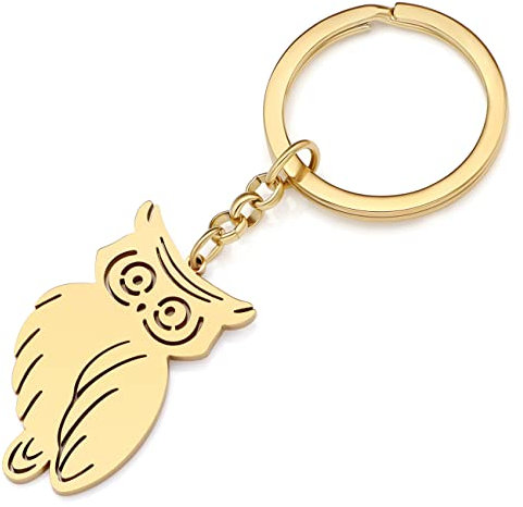 RAIDIN Edelstahl 18k Gold Silber Plattiert Schlüsselanhänger Kolibri Taube Vogel Schlüsselanhänger für Damen Mädchen Geschenk Auto Handtasche Schlüssel Zubehör (Gold-036 Eule)